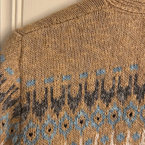 L.L. Bean L Women Cotton Ragg Khaki Open Cardigan SweaterFair Isle Cozy Long EUC - Picture 8 of 11